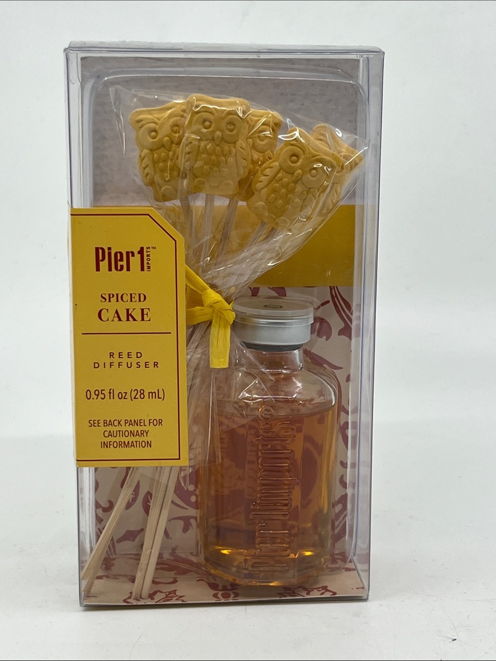 Pier 1 Spiced Cake Reed Diffuser with Yellow Owl Sticks -  0.95 Oz.